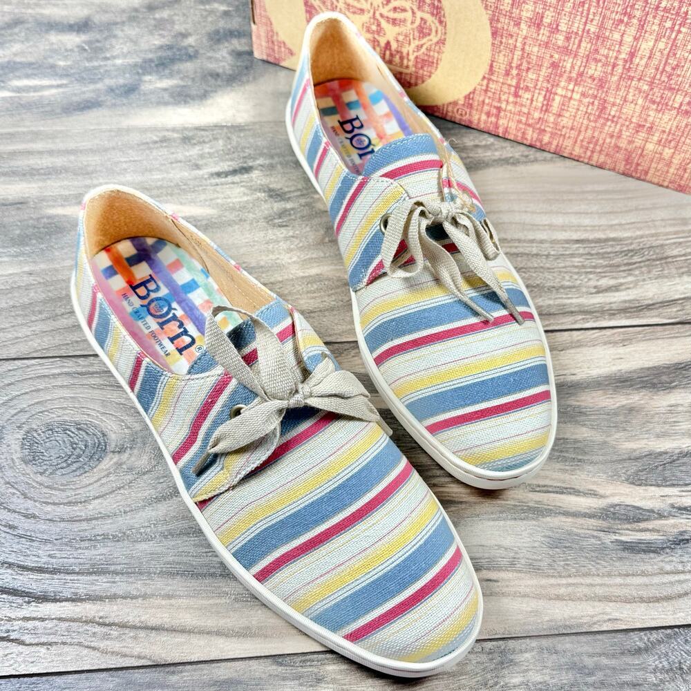 NIB Born Datil 8.5M Striped Multi Fabric Canvas Lace Up Casual Sneakers